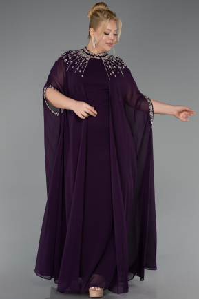 Robe De Soirée Grande Taille Mousseline Longue Violet Foncé ABU5845