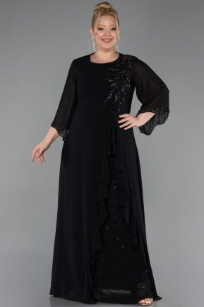 Robe De Soirée Grande Taille Longue Mousseline Noir ABU6177