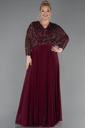 Robe Grande Taille Mousseline Longue Rouge Bordeaux ABU5859