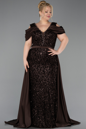 Robe de Soirée Grande Taille Longue Squameuse Brun ABU6257