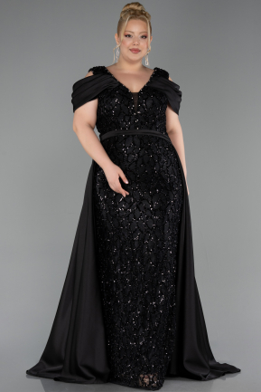 Robe de Soirée Grande Taille Longue Squameuse Noir ABU6257
