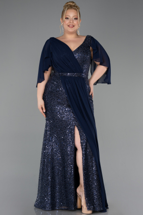 Robe de Soirée Grande Taille Longue Perlé Bleu Marine ABU6261