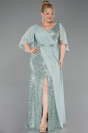 Robe de Soirée Grande Taille Longue Perlé Menthe ABU6261