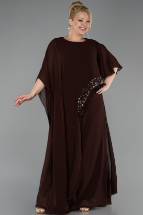 Robe De Soirée Grande Taille Longue Mousseline Brun ABU6179