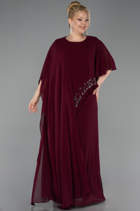 Robe De Soirée Grande Taille Longue Mousseline Prune ABU6179