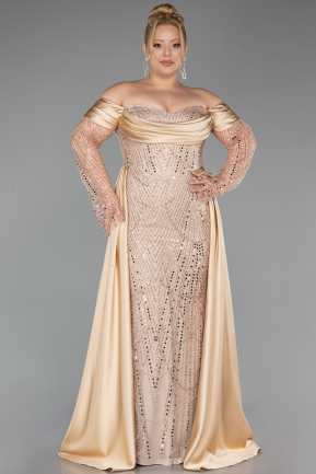 Robe De Soirée Grande Taille Perlé Longue Or ABU6093