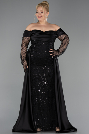 Robe De Soirée Grande Taille Longue Perlé Noir ABU6093