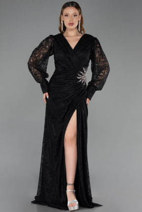 Robe de Soirée Grande Taille Longue Dantelle Noir ABU6272