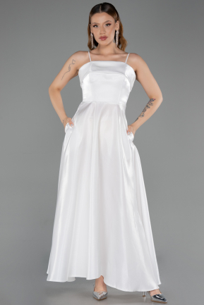 Robe de Soirée Midi Satin Blanc ABK2657