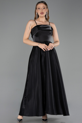 Robe de Soirée Midi Satin Noir ABK2657