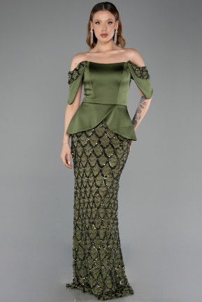 Robe de Soirée Longue Squameuse Kaki ABU6254