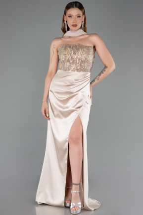 Robe de Soirée Longue Satin Or ABU6276