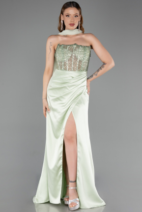 Robe de Soirée Longue Satin Menthe ABU6276
