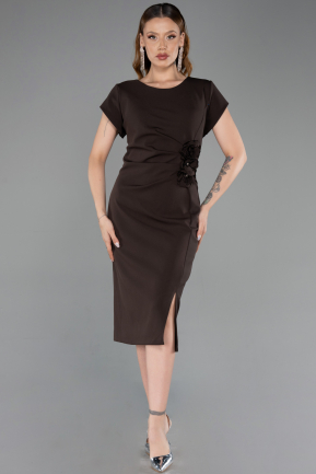 Robe De Invitation Grande Taille Midi Brun ABK2649