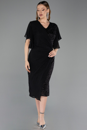Robe De Invitation Grande Taille Midi Perlé Noir ABK2642