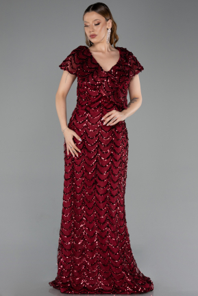 Robe De Soirée Grande Taille Longue Squameuse Rouge Bordeaux ABU6282