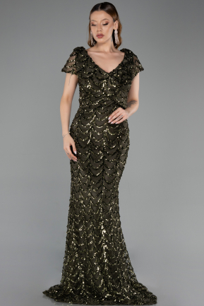 Robe De Soirée Grande Taille Longue Squameuse Kaki ABU6282