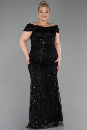 Robe Grande Taille Longue Perlé Noir ABU5936