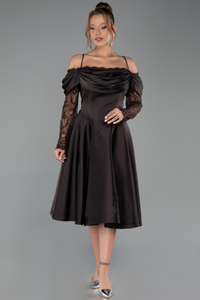 Robe De Invitation Grande Taille Midi Satin Brun ABK2652