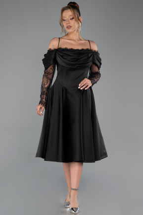 Robe De Invitation Grande Taille Midi Satin Noir ABK2652