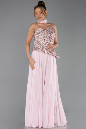 Robe de Soirée Longue Mousseline Poudre ABU5486