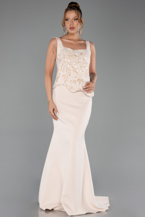 Robe de Soirée Longue Beige ABU6225