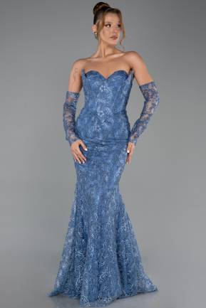 Robe de Soirée Longue Lacé Indigo ABU6159