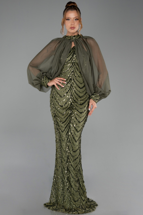 Robe de Soirée Longue Squameuse Kaki ABU6298