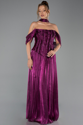Robe de Soirée Longue Mousseline Fushia ABU6300