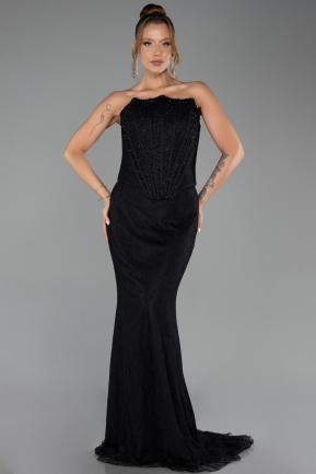Robe de Soirée Longue Dantelle Noir ABU6207