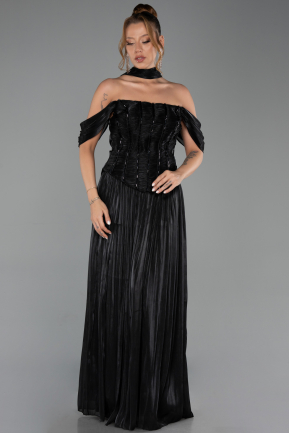 Robe de Soirée Longue Mousseline Noir ABU6300