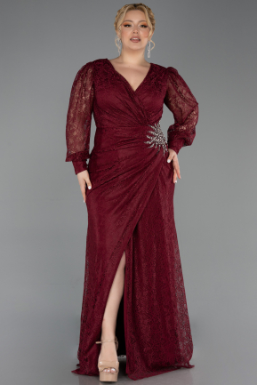 Robe de Soirée Grande Taille Longue Dantelle Rouge Bordeaux ABU6272