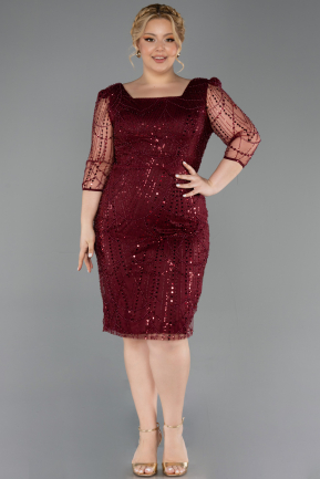 Robe De Invitation Grande Taille Perlé Midi Rouge Bordeaux ABK2580
