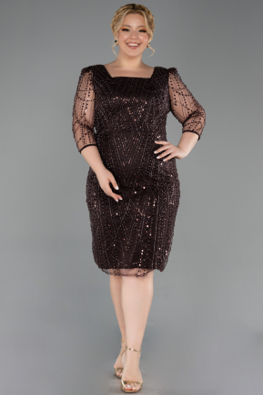 Robe De Invitation Grande Taille Perlé Midi Brun ABK2580