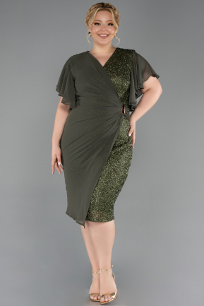 Robe De Invitation Grande Taille Midi Perlé Kaki ABK2642