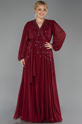 Robe De Soirée Grande Taille Mousseline Longue Rouge Bordeaux ABU3075