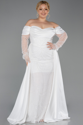 Robe De Soirée Grande Taille Perlé Longue Blanc ABU6093