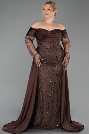 Robe De Soirée Grande Taille Perlé Longue Brun Foncé ABU6093