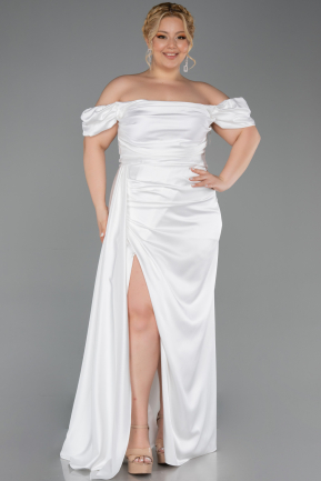 Robe de Soirée Grande Taille Satin Longue Blanc ABU1626
