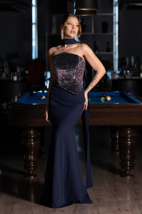 Robe Queue de Poisson Longue Bleu Marine ABU5924