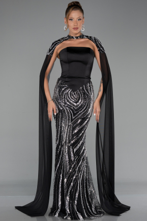 Robe Queue de Poisson Longue Perlé Noir ABU6315