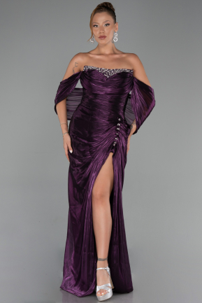 Robe de Soirée Longue Mousseline Violet ABU6306