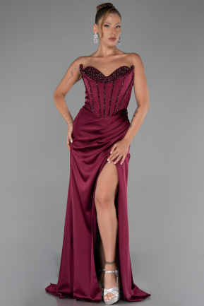 Robe de Soirée Longue Satin Prune ABU6320