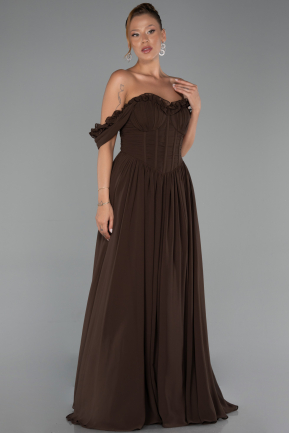 Robe de Soirée Longue Mousseline Brun ABU6325