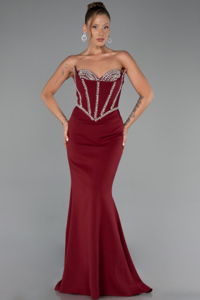 Robe de Soirée Longue Rouge Bordeaux ABU6327