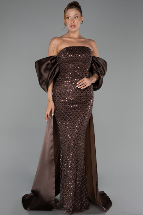 Robe De Soirée Perlé Longue Brun ABU5169