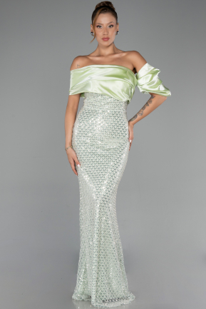 Robe De Soirée Perlé Longue Menthe ABU5434