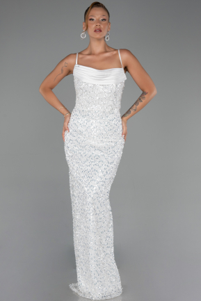Robe de Soirée Longue Squameuse Blanc ABU6308