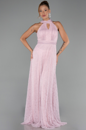 Robe de Soirée Longue Dantelle Poudre ABU6313