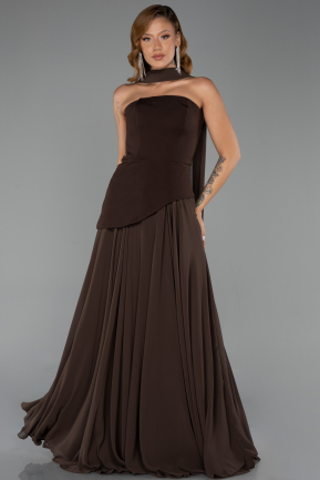 Robe De Soirée Mousseline Longue Brun ABU6042